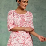 White Printed Cotton Straight Kurti