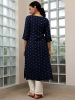 Blue Woven Design Cotton Straight Kurtas - Image 3
