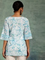 White Printed Cotton Straight Kurti - Image 5