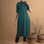 Green Woven Design Rayon Kurta